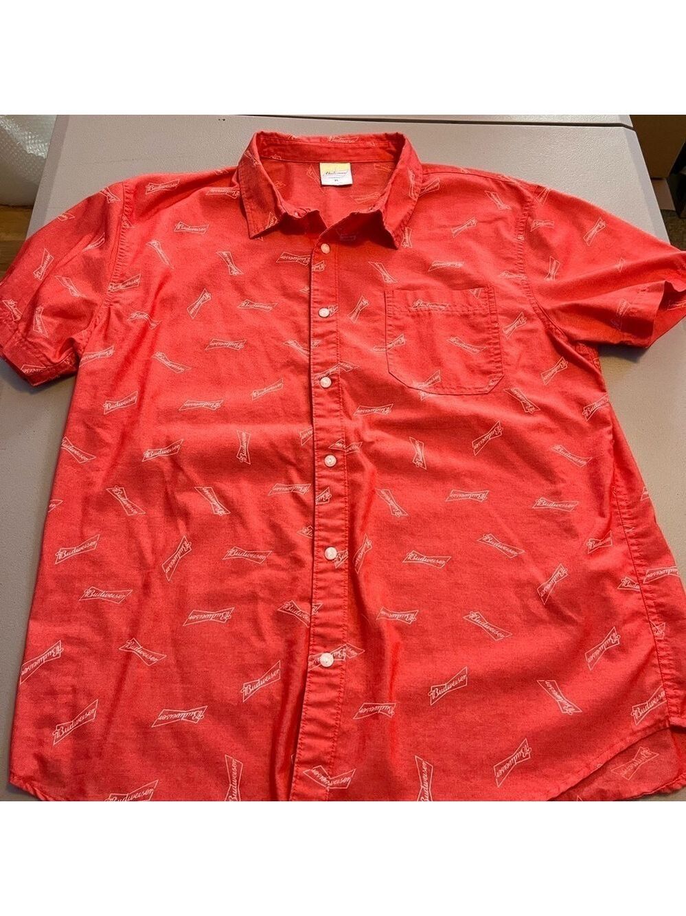 Budweiser Men's Short Sleeve "Tango-Red Party" Button Down Shirt Size XL